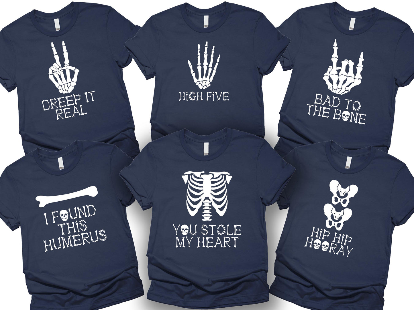 Skeleton Group / Family Navy Blue Halloween T-Shirts