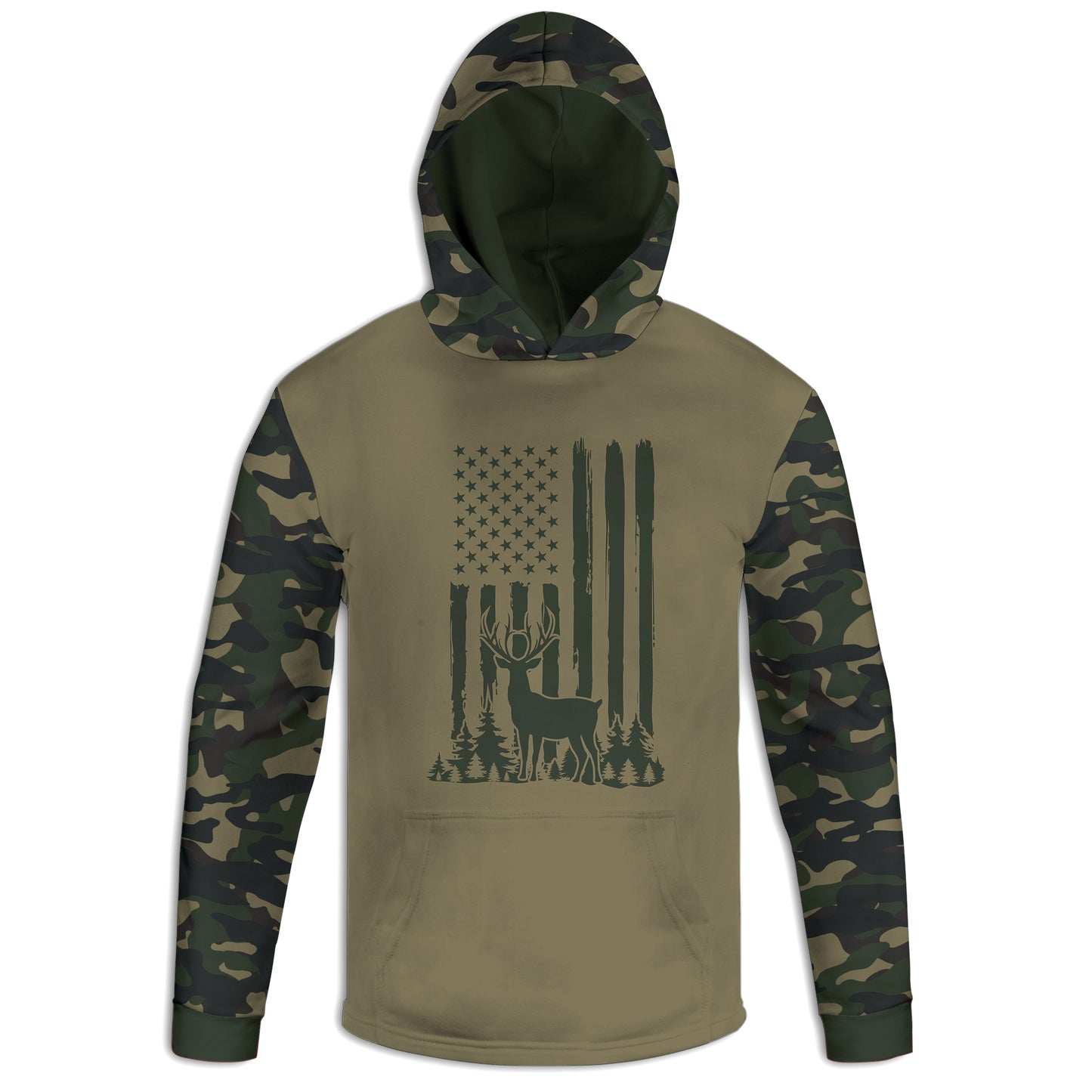 Men's Buck Hunter and American Flag Army Camo Hoodie / T-Shirt / Long Sleeve Tee / Pullover / Sweatshirt