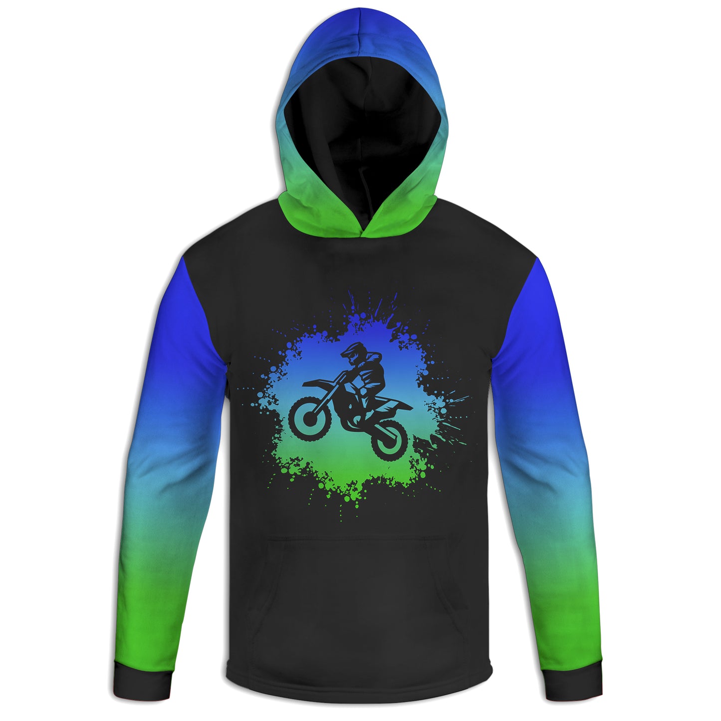 Men's Blue Green Ombre Dirt Bike Hoodie / T-Shirt / Long Sleeve Tee / Pullover / Sweatshirt