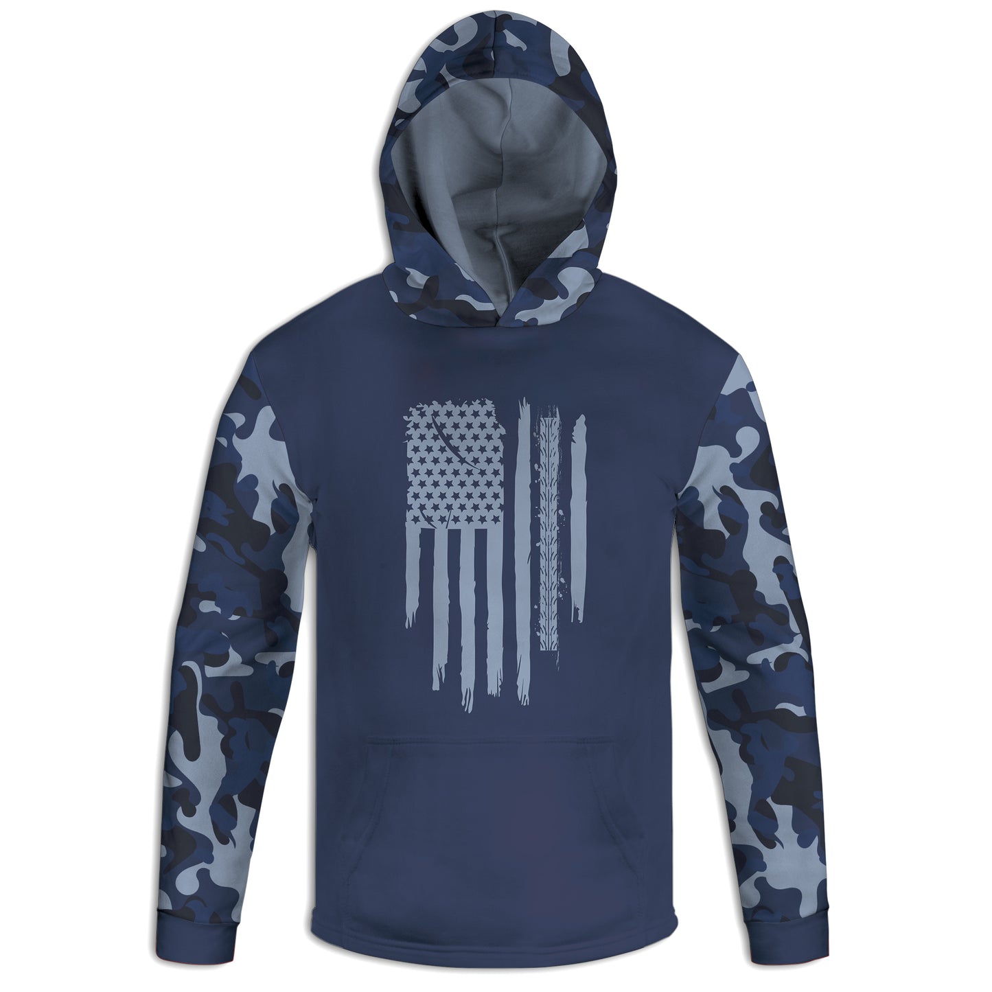 Men's Blue Camo American Flag & Tire Tracks Hoodie / T-Shirt / Long Sleeve Tee / Pullover / Sweatshirt