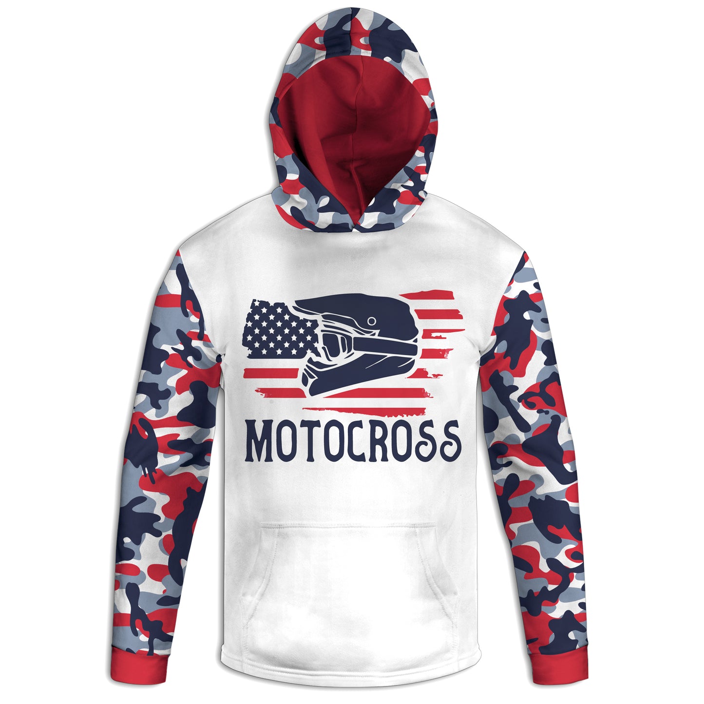 Men's Red White & Blue Motocross and American Flag Camo Hoodie / T-Shirt / Long Sleeve Tee / Pullover / Sweatshirt