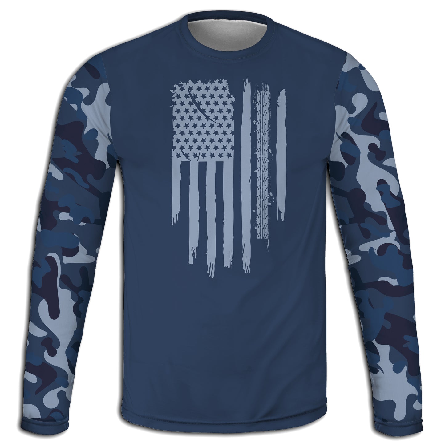 Men's Blue Camo American Flag & Tire Tracks Hoodie / T-Shirt / Long Sleeve Tee / Pullover / Sweatshirt