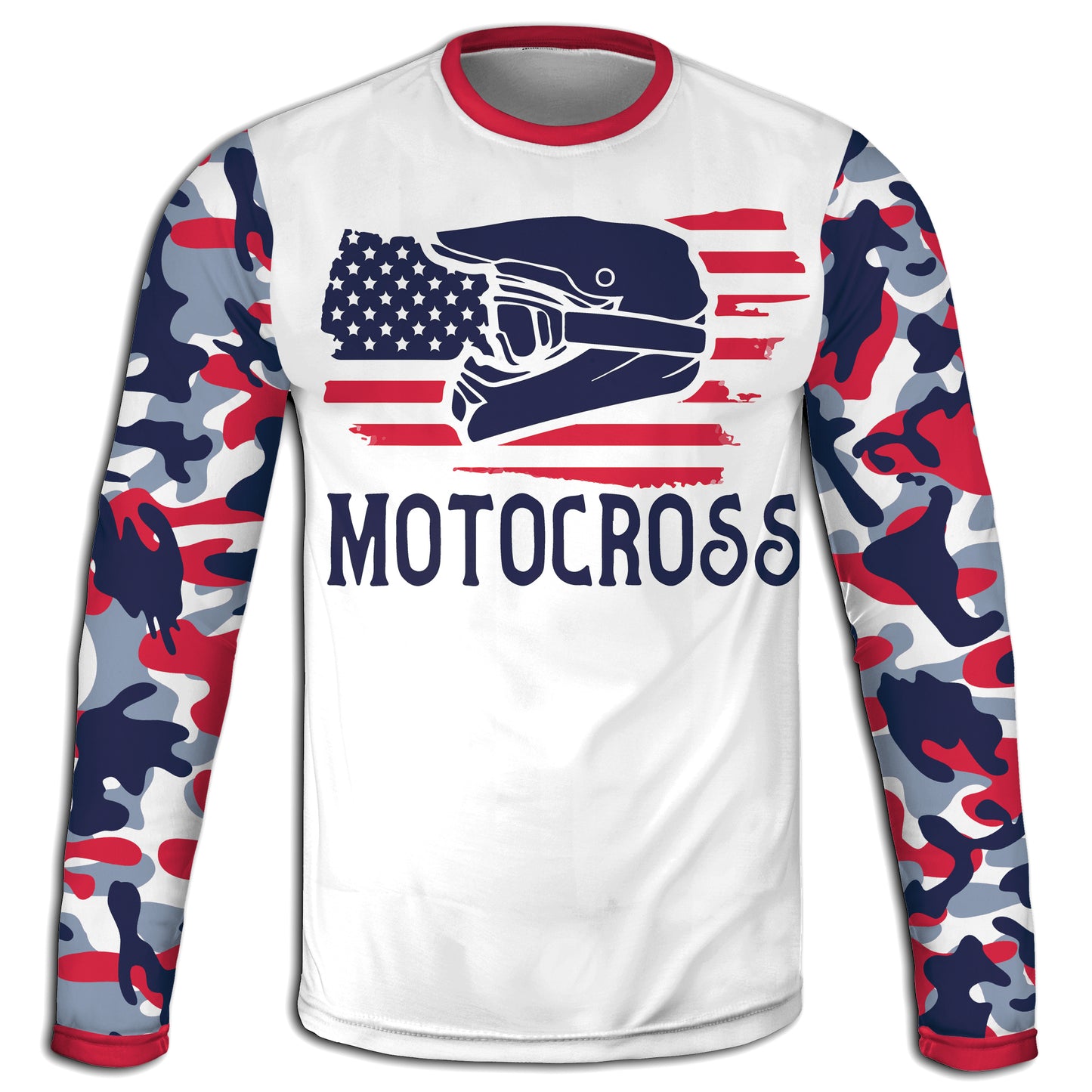 Men's Red White & Blue Motocross and American Flag Camo Hoodie / T-Shirt / Long Sleeve Tee / Pullover / Sweatshirt