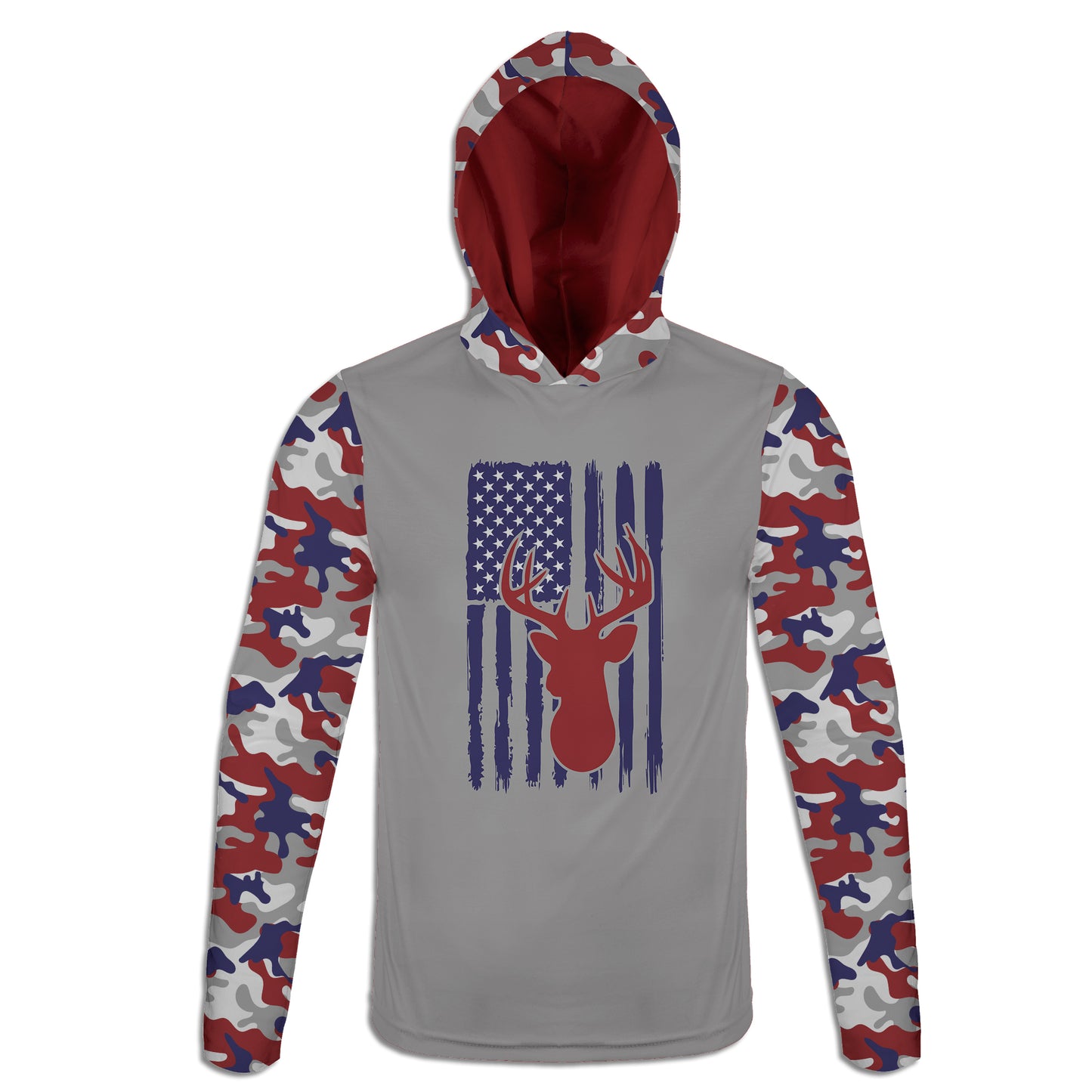 Men's Deer and USA Flag Red White & Blue Camo Hoodie / T-Shirt / Long Sleeve Tee / Pullover / Sweatshirt