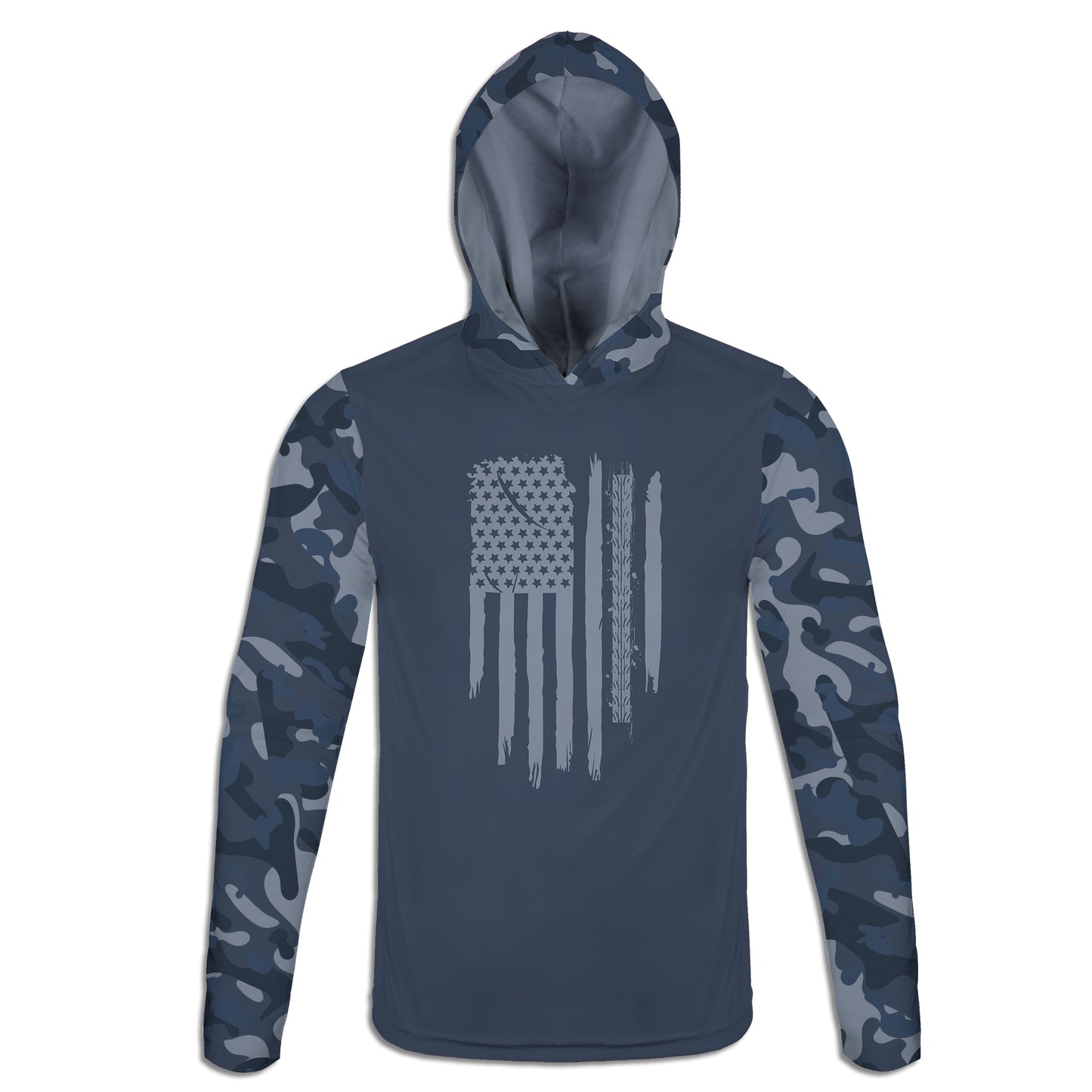 Men's Blue Camo American Flag & Tire Tracks Hoodie / T-Shirt / Long Sleeve Tee / Pullover / Sweatshirt