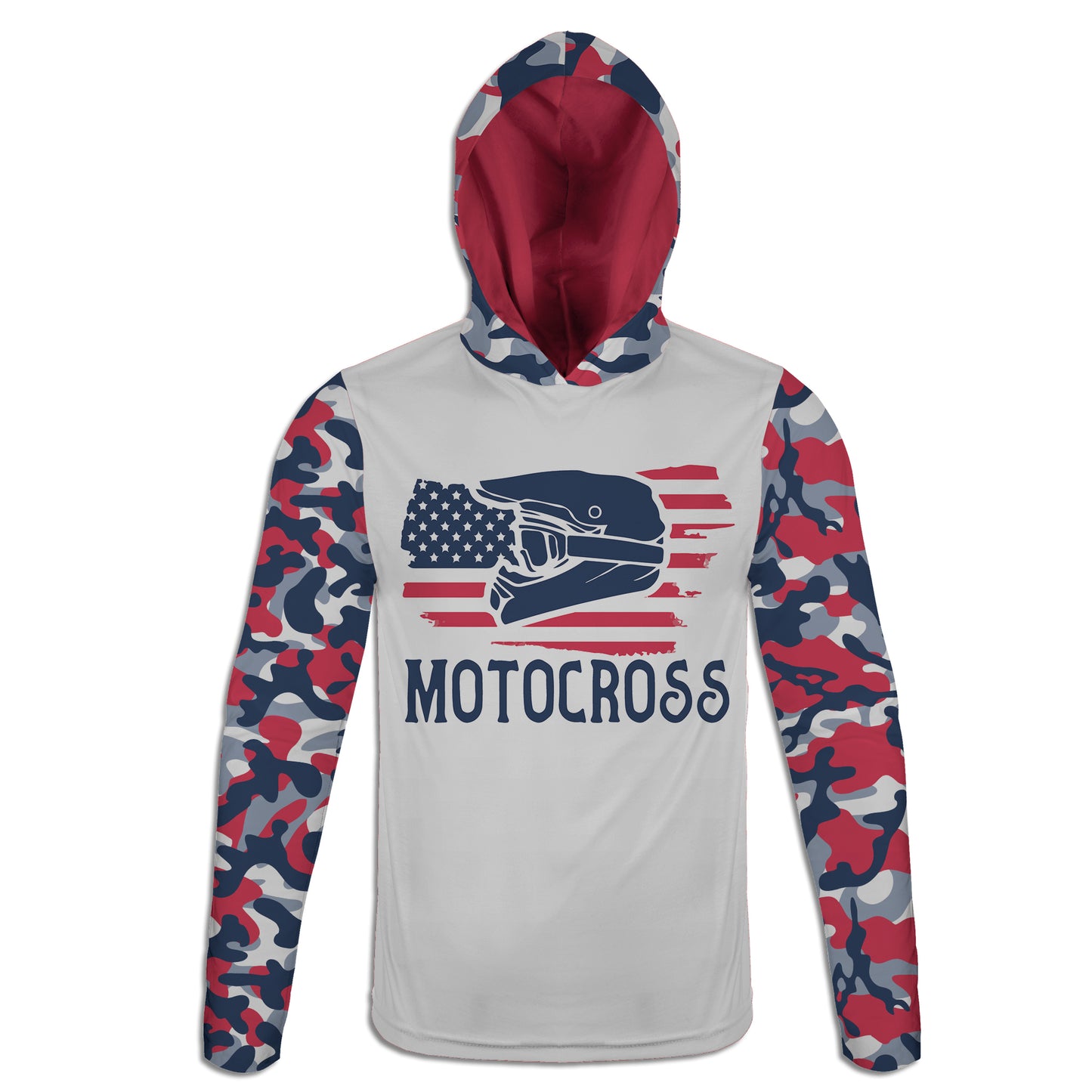 Men's Red White & Blue Motocross and American Flag Camo Hoodie / T-Shirt / Long Sleeve Tee / Pullover / Sweatshirt