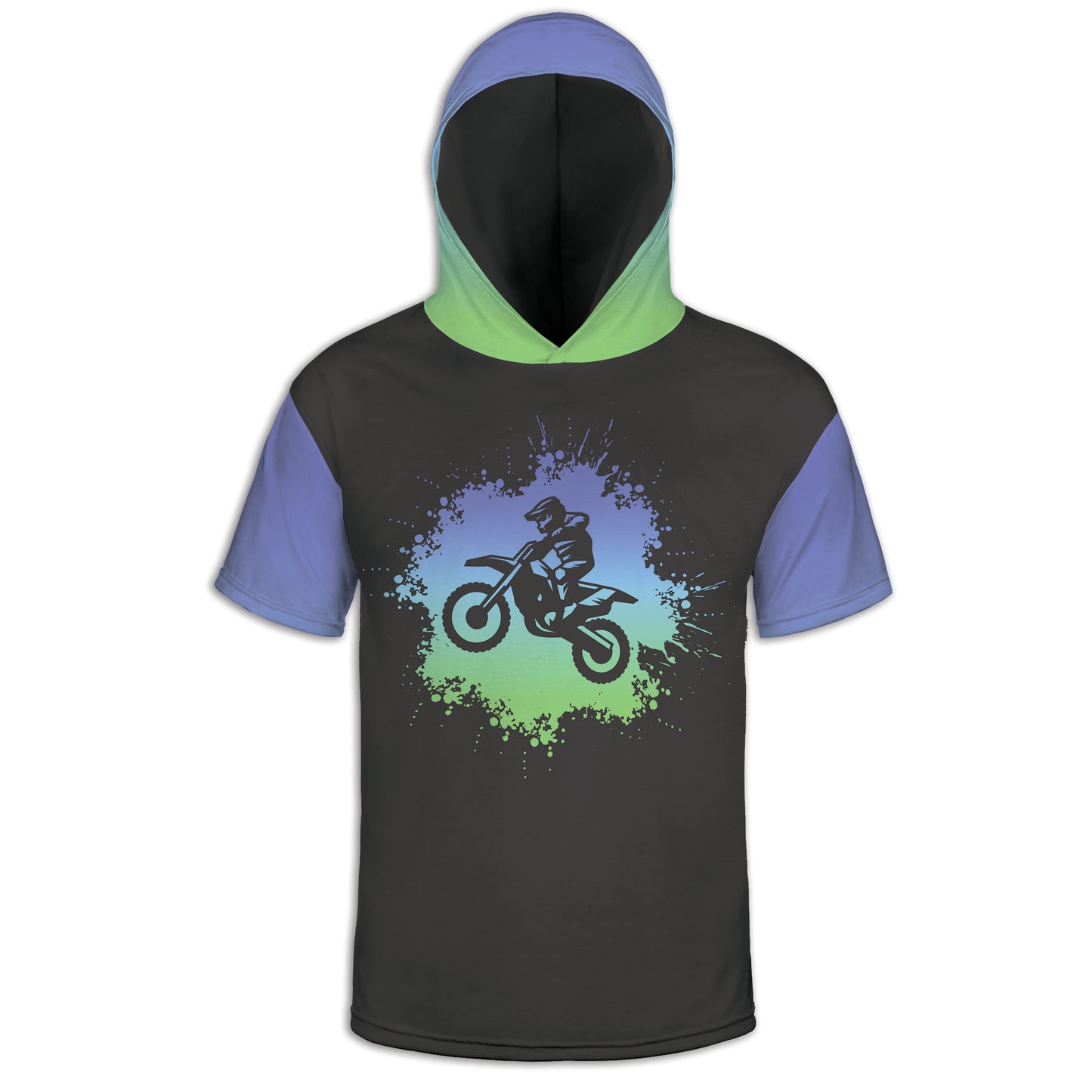 Men's Blue Green Ombre Dirt Bike Hoodie / T-Shirt / Long Sleeve Tee / Pullover / Sweatshirt