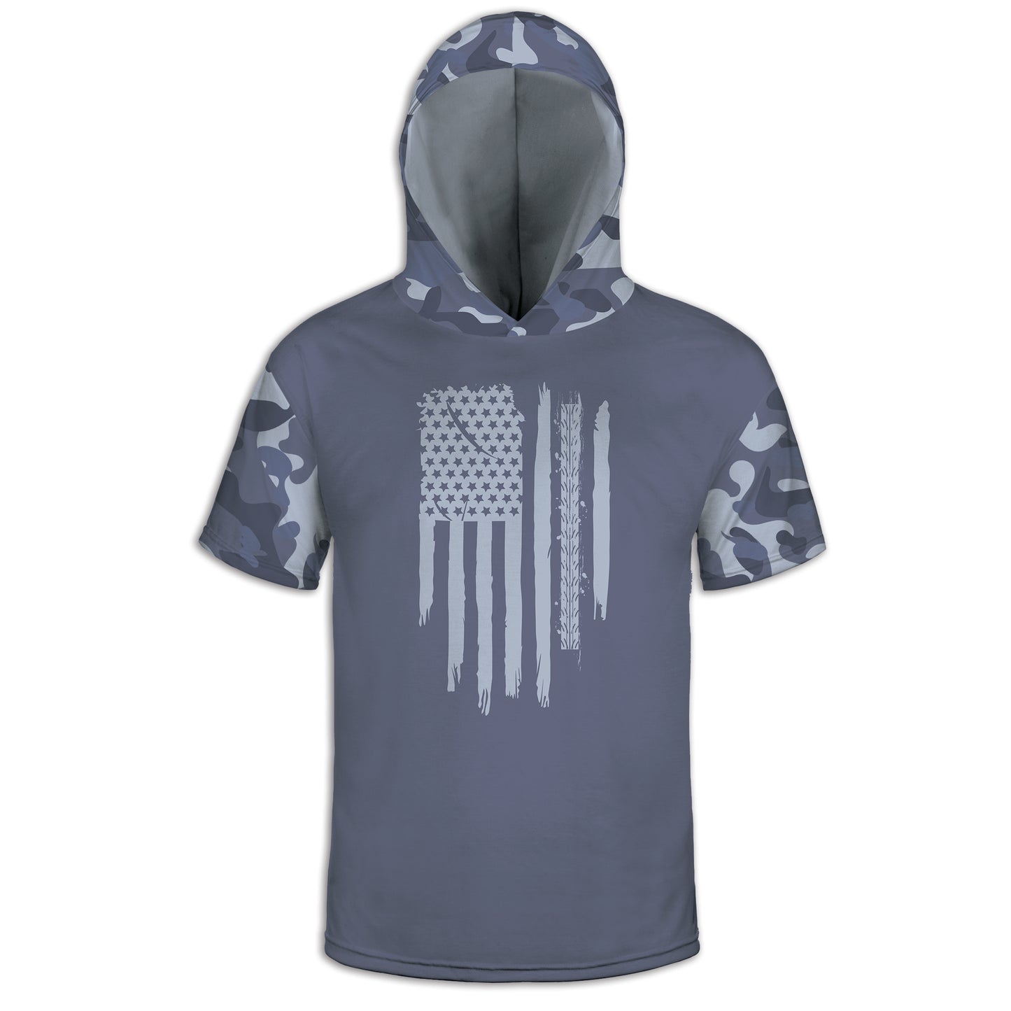 Men's Blue Camo American Flag & Tire Tracks Hoodie / T-Shirt / Long Sleeve Tee / Pullover / Sweatshirt
