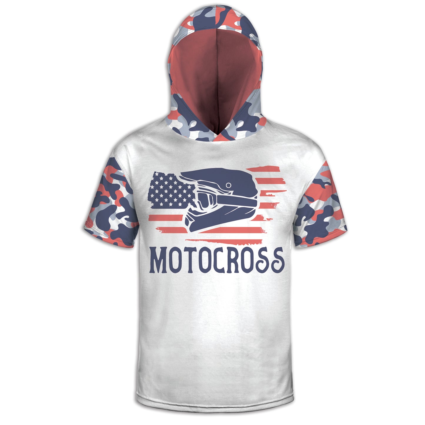 Men's Red White & Blue Motocross and American Flag Camo Hoodie / T-Shirt / Long Sleeve Tee / Pullover / Sweatshirt