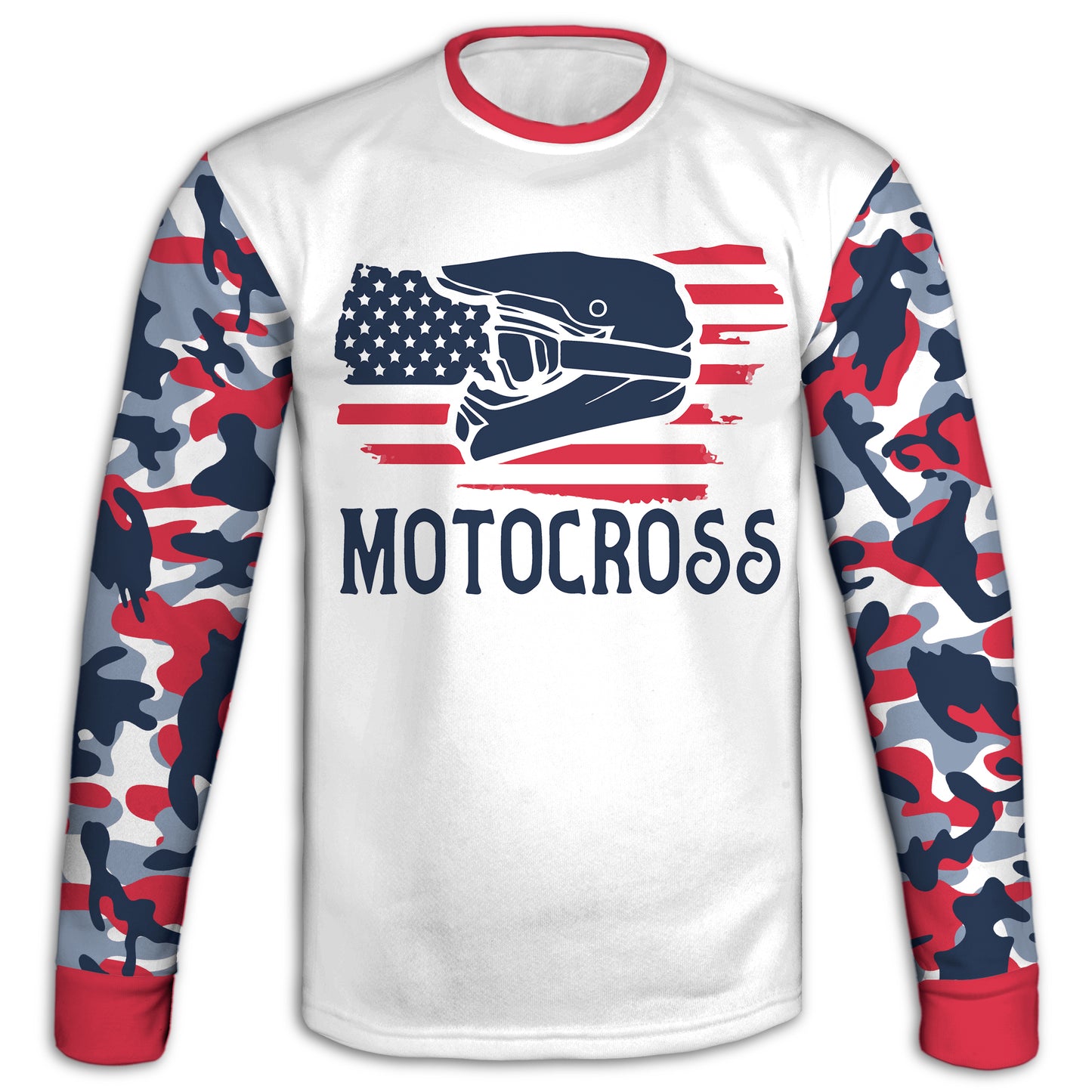 Men's Red White & Blue Motocross and American Flag Camo Hoodie / T-Shirt / Long Sleeve Tee / Pullover / Sweatshirt