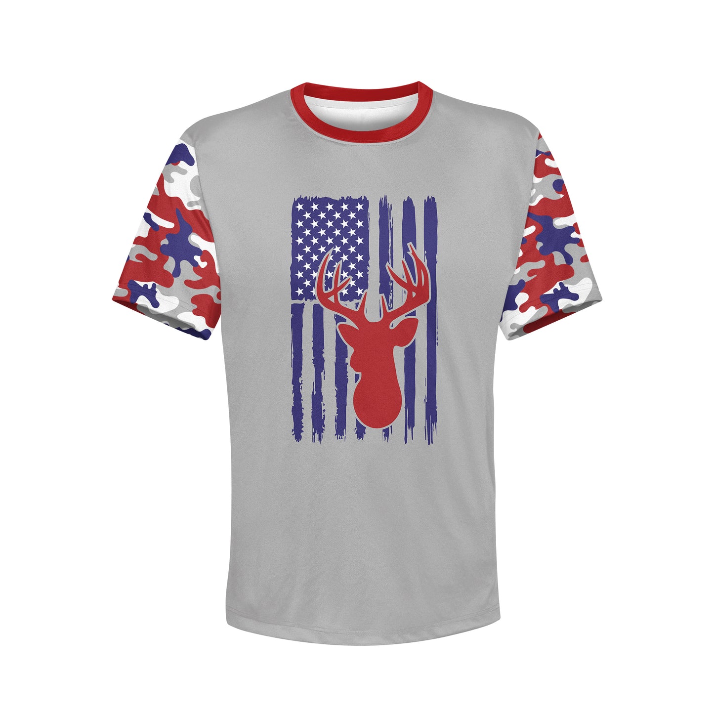 Men's Deer and USA Flag Red White & Blue Camo Hoodie / T-Shirt / Long Sleeve Tee / Pullover / Sweatshirt