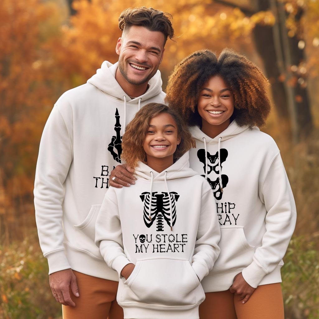 Skeleton Group / Family White Halloween Hoodies