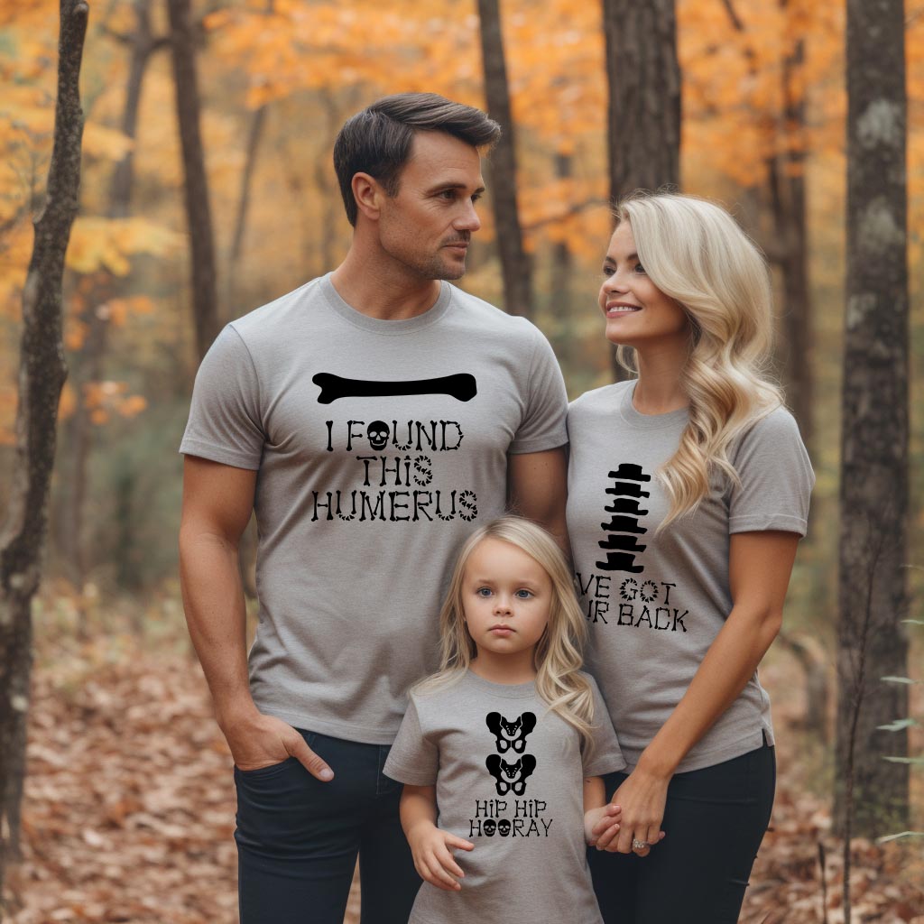 Skeleton Group / Family Grey Halloween T-Shirts