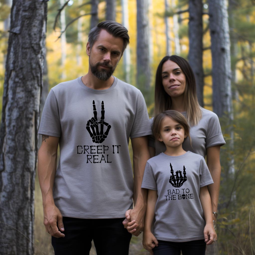 Skeleton Group / Family Grey Halloween T-Shirts