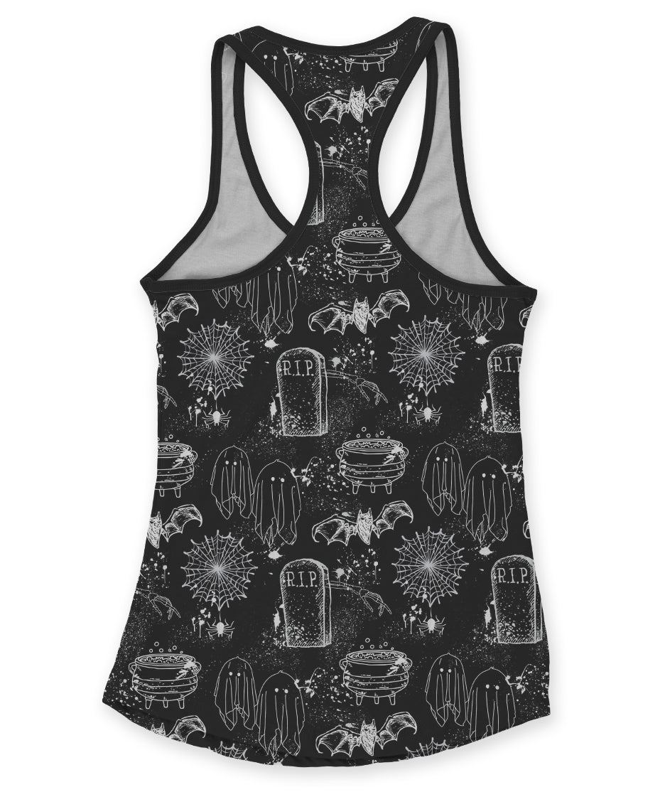 Black Halloween Print - Women's Racerback Tank