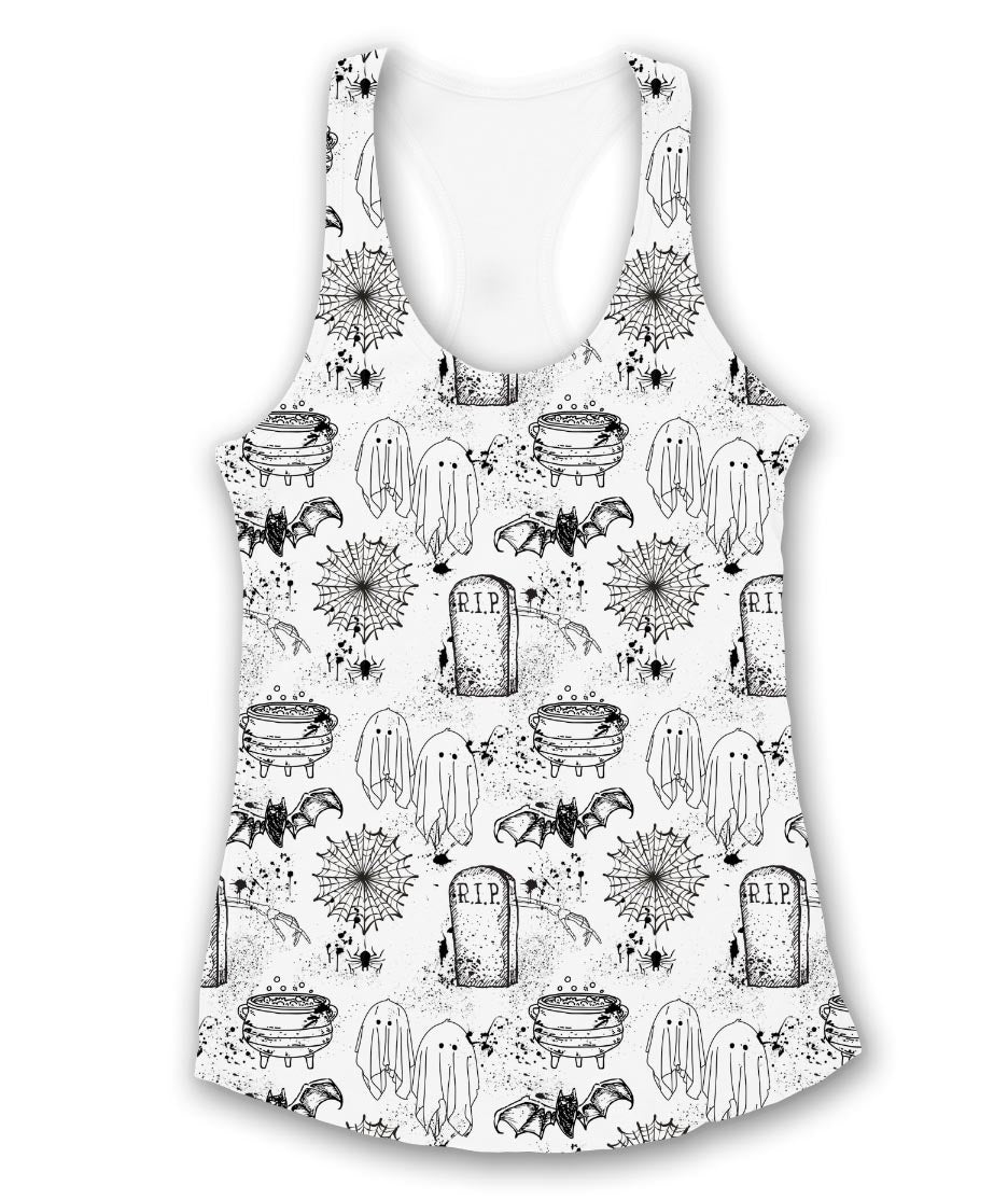 White Halloween Print - Women's Racerback Tank
