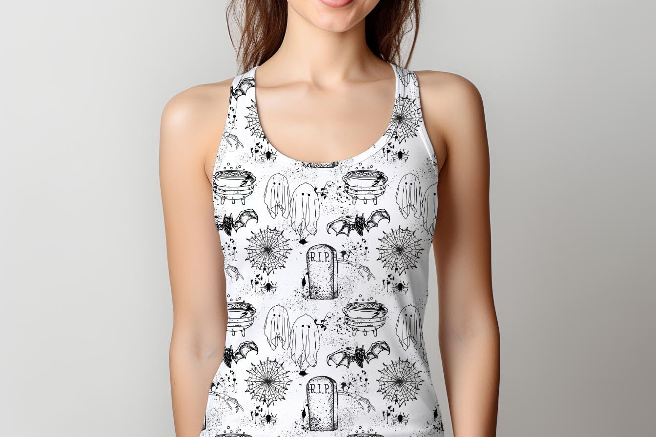 White Halloween Print - Women's Racerback Tank