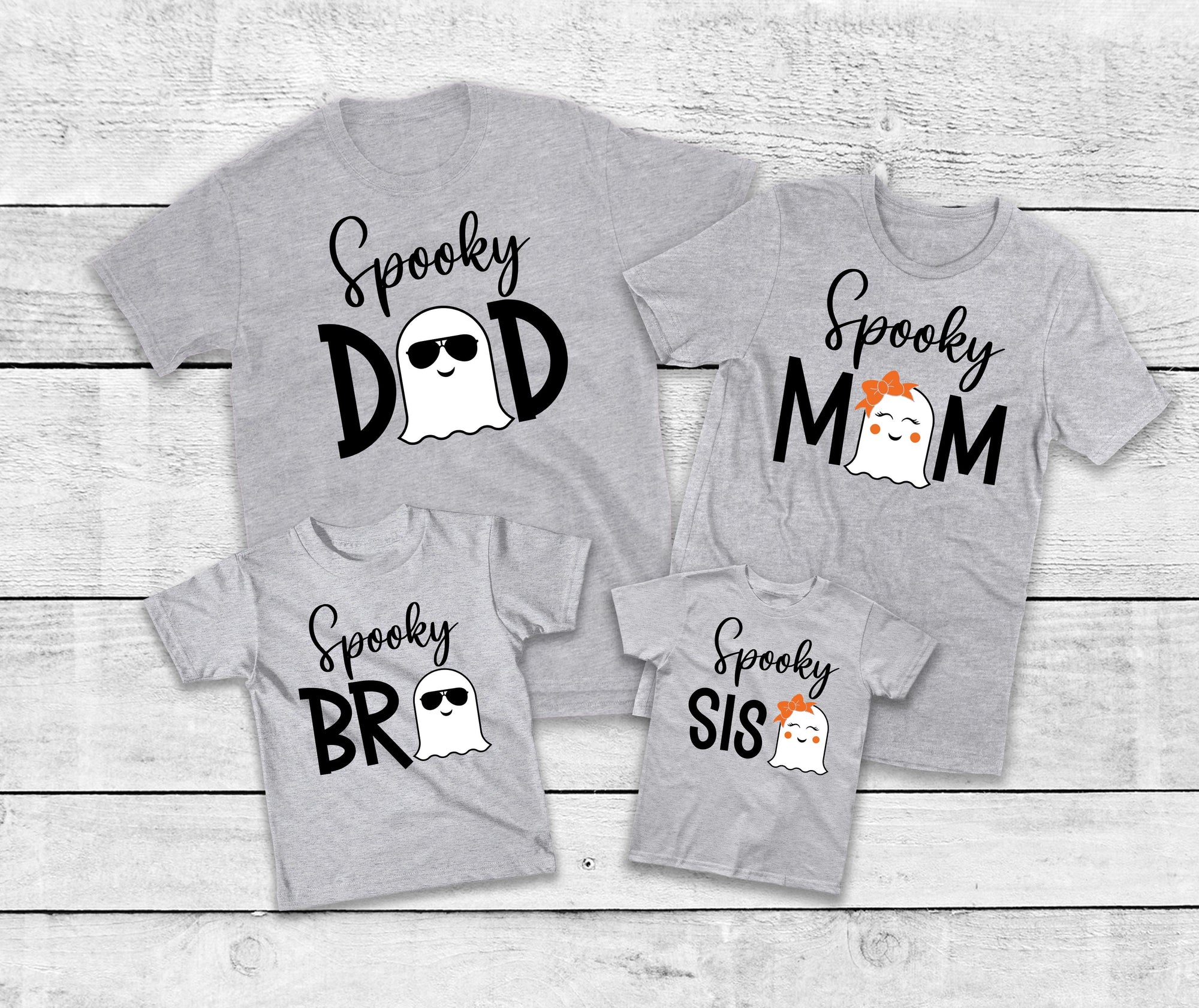 Spooky Ghost Family - Grey Hallowen T-Shirts