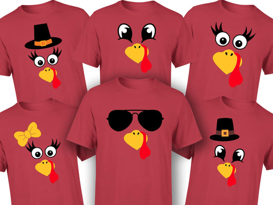 Turkey Faces - Red Thanksgiving Group / Family T-Shirts - Adult Unisex Size