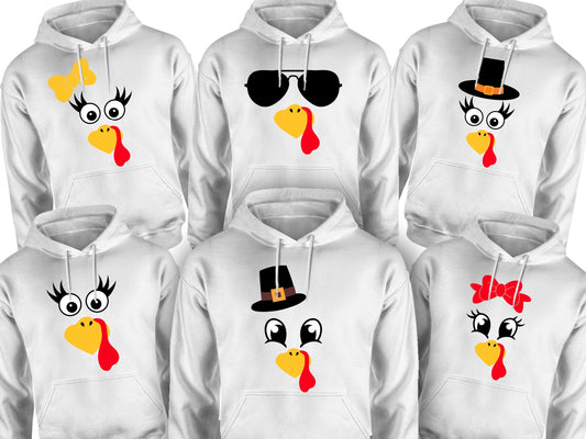 Turkey Faces - White Thanksgiving Group / Family Hoodies - Adult Unisex Size