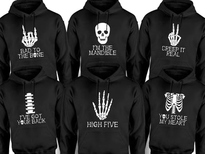 Skeleton Group / Family Black Halloween Hoodies