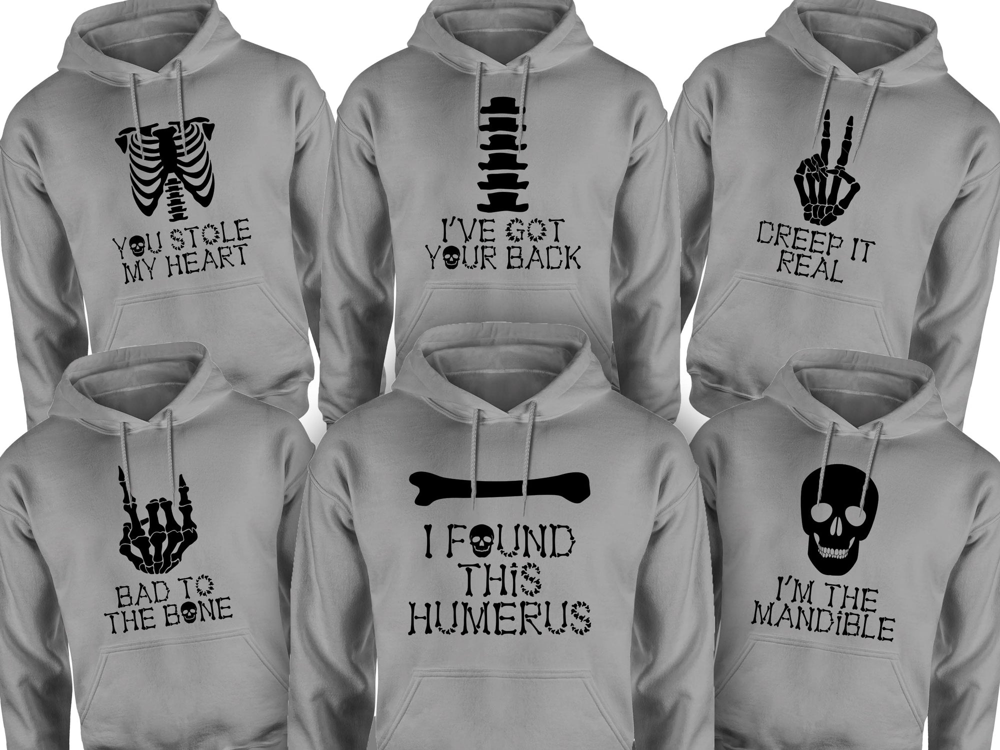 Skeleton Group / Family Grey Halloween Hoodies