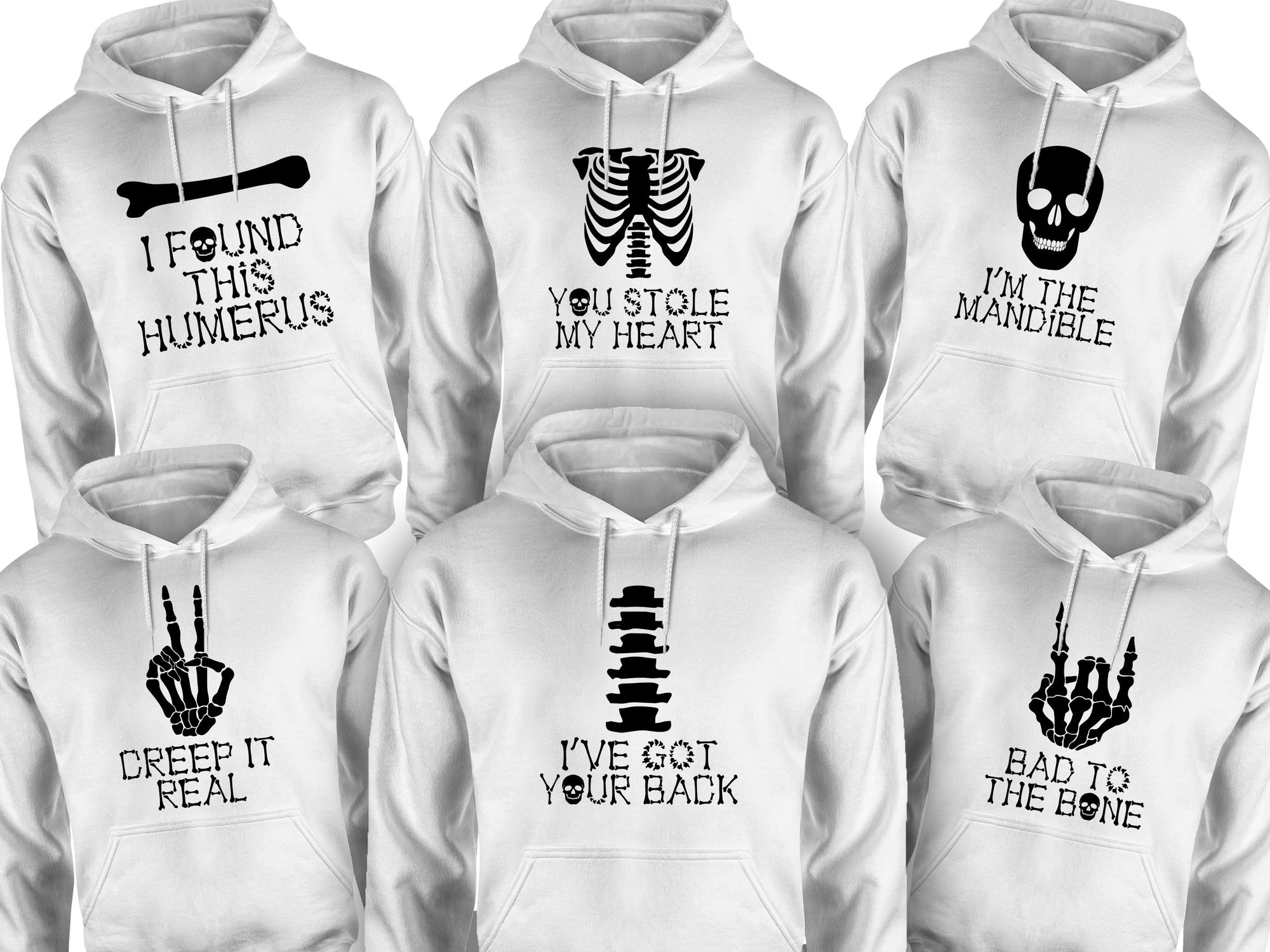 Skeleton Group / Family White Halloween Hoodies