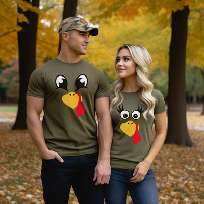 Turkey Faces - Military Green Thanksgiving Group / Family T-Shirts - Adult Unisex Size