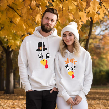 Turkey Faces - White Thanksgiving Group / Family Hoodies - Adult Unisex Size