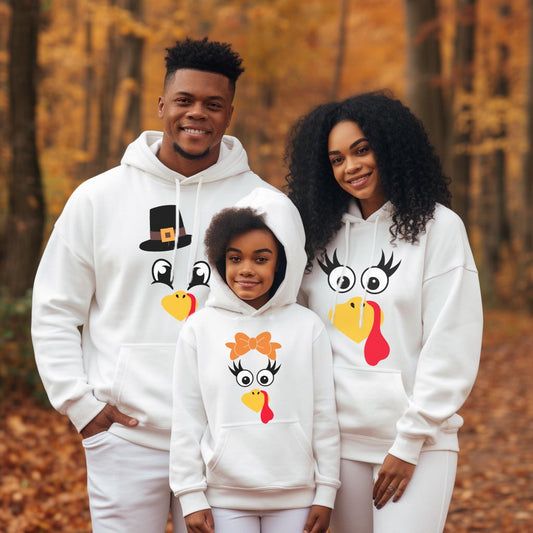 Turkey Faces - White Thanksgiving Hoodies - Youth Size