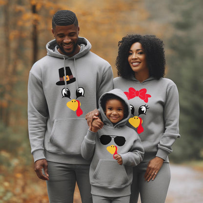 Turkey Faces - Grey Thanksgiving Group / Family Hoodies - Adult Unisex Size