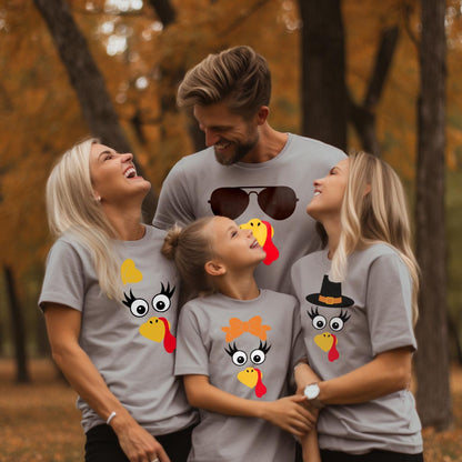 Turkey Faces - Grey Thanksgiving Group / Family T-Shirts - Adult Unisex Size
