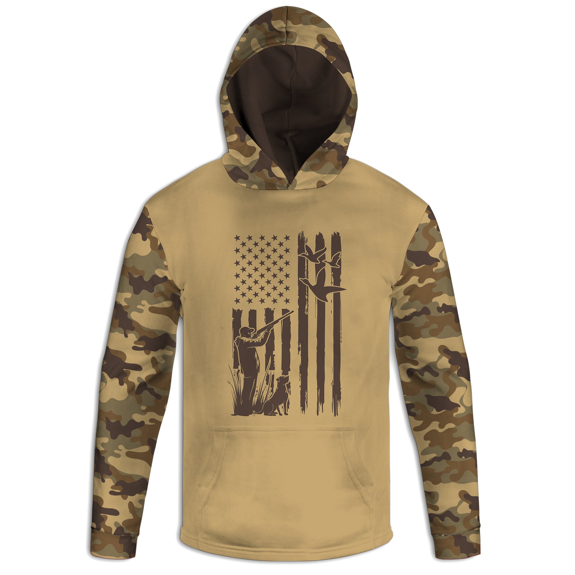 Men's Duck Hunter and American Flag Army Camo Hoodie / T-Shirt