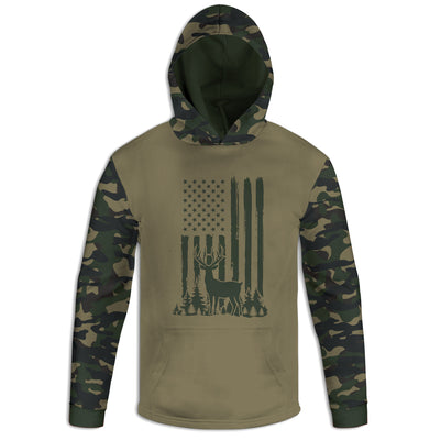 Men's Buck Hunter and American Flag Army Camo Hoodie / T-Shirt / Long Sleeve Tee / Pullover / Sweatshirt