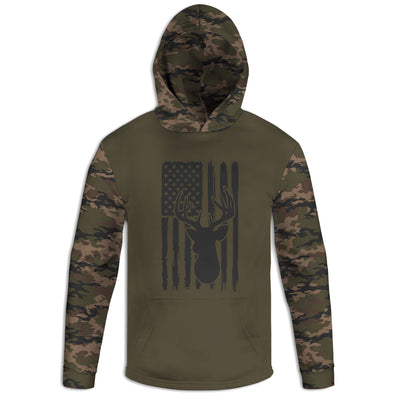 Men's Army Camo Buck and American Flag Hoodie / T-Shirt / Long Sleeve Tee / Pullover / Sweatshirt