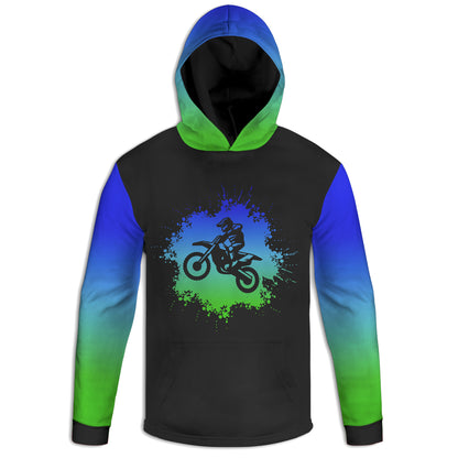 Men's Blue Green Ombre Dirt Bike Hoodie / T-Shirt / Long Sleeve Tee / Pullover / Sweatshirt
