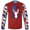 Men's Red White & Blue Buck and American Flag Camo Hoodie / T-Shirt / Long Sleeve Tee / Pullover / Sweatshirt