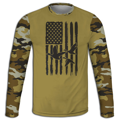 Men's Flying Ducks and American Flag Army Camo Hoodie / T-Shirt / Long Sleeve Tee / Pullover / Sweatshirt