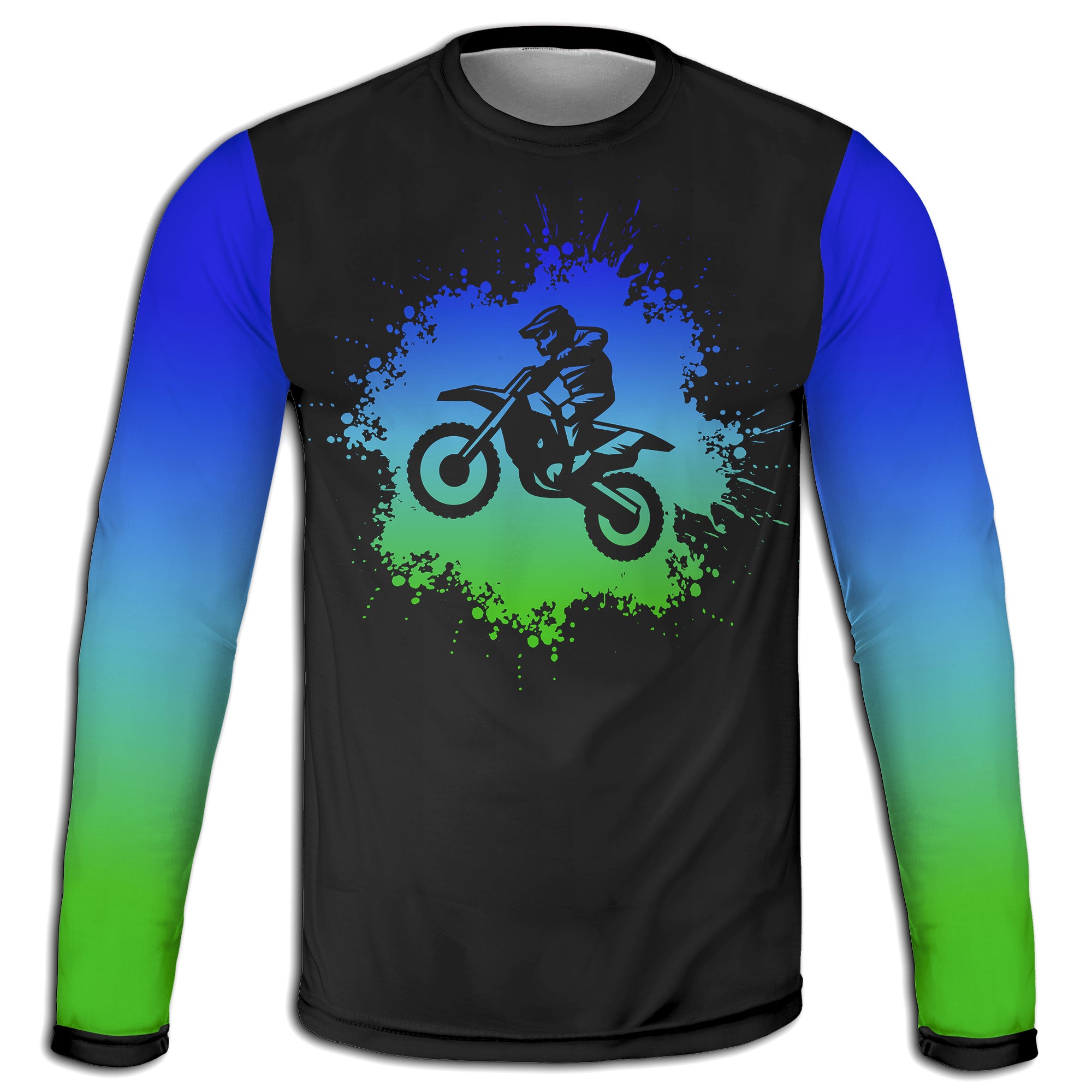 Men's Blue Green Ombre Dirt Bike Hoodie / T-Shirt / Long Sleeve