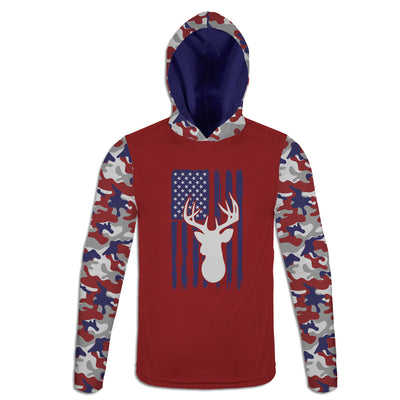 Men's Red White & Blue Buck and American Flag Camo Hoodie / T-Shirt / Long Sleeve Tee / Pullover / Sweatshirt