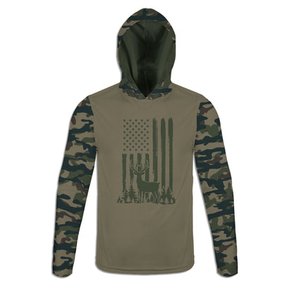 Men's Buck Hunter and American Flag Army Camo Hoodie / T-Shirt / Long Sleeve Tee / Pullover / Sweatshirt