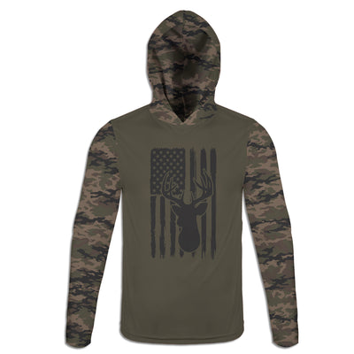 Men's Army Camo Buck and American Flag Hoodie / T-Shirt / Long Sleeve Tee / Pullover / Sweatshirt