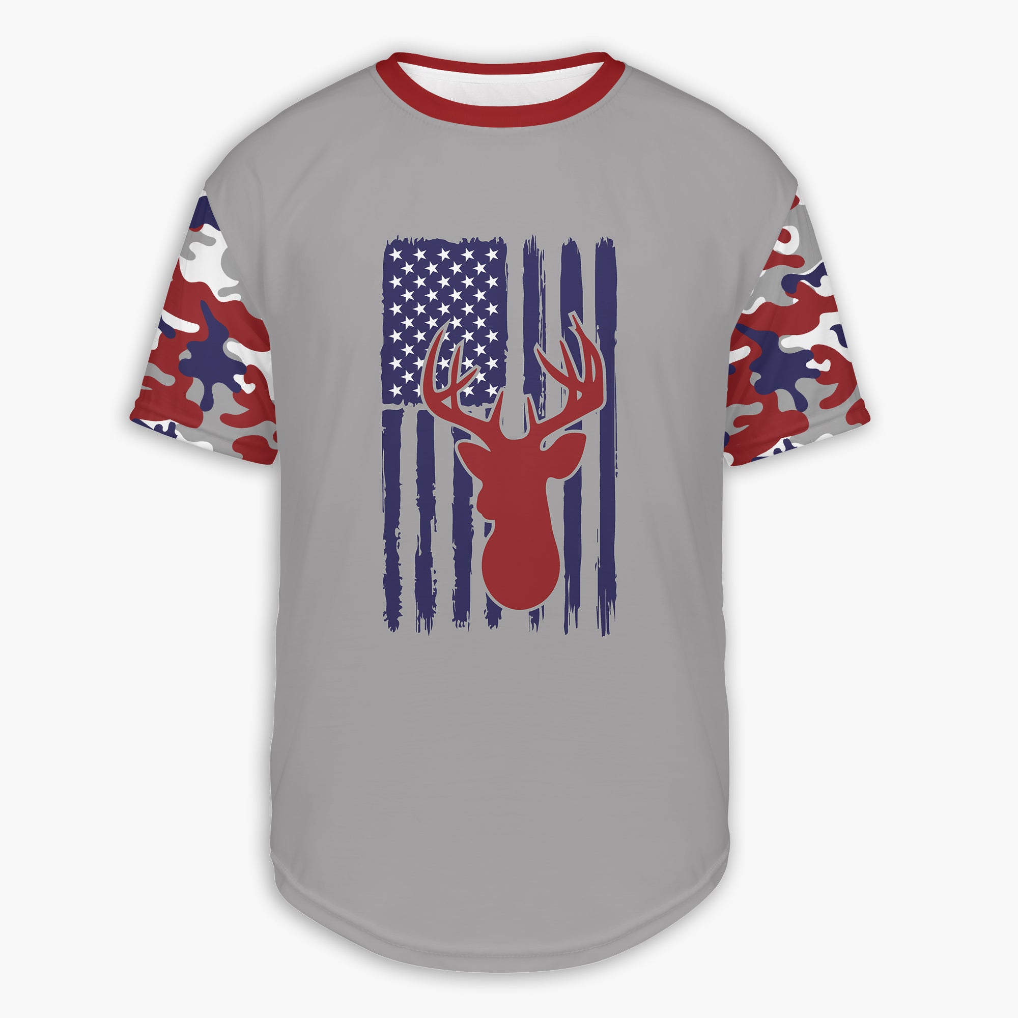 Men's Deer and USA Flag Red White & Blue Camo Hoodie / T-Shirt