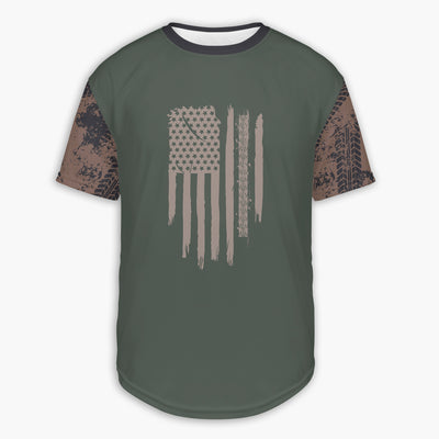 Men's Green American Flag & Tire Tracks Hoodie / T-Shirt / Long Sleeve Tee / Pullover / Sweatshirt