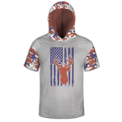 Men's Deer and USA Flag Red White & Blue Camo Hoodie / T-Shirt / Long Sleeve Tee / Pullover / Sweatshirt