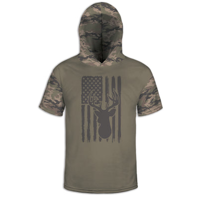 Men's Army Camo Buck and American Flag Hoodie / T-Shirt / Long Sleeve Tee / Pullover / Sweatshirt