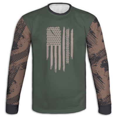 Men's Green American Flag & Tire Tracks Hoodie / T-Shirt / Long Sleeve Tee / Pullover / Sweatshirt