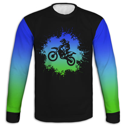 Men's Blue Green Ombre Dirt Bike Hoodie / T-Shirt / Long Sleeve Tee / Pullover / Sweatshirt