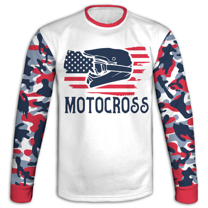 Men's Red White & Blue Motocross and American Flag Camo Hoodie / T-Shirt / Long Sleeve Tee / Pullover / Sweatshirt