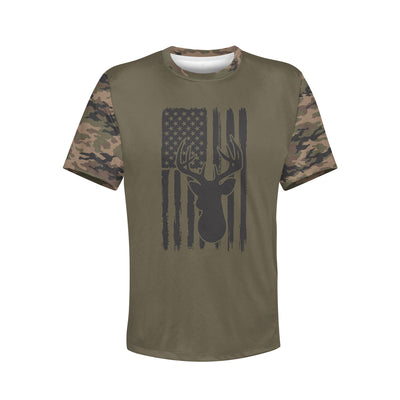 Men's Army Camo Buck and American Flag Hoodie / T-Shirt / Long Sleeve Tee / Pullover / Sweatshirt